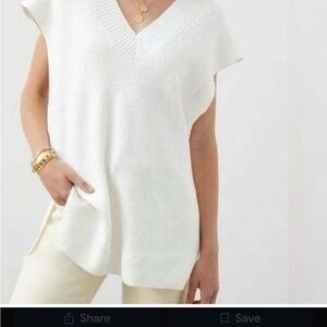 By Anthropologie White V-Neck Sweater size L